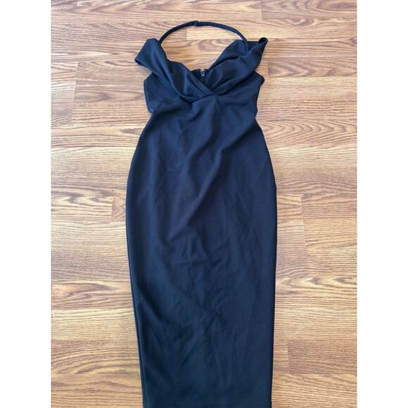 NOOKIE bodycon black Athena Off Shoulder Halter Midi Dress size S - Picture 8 of 13